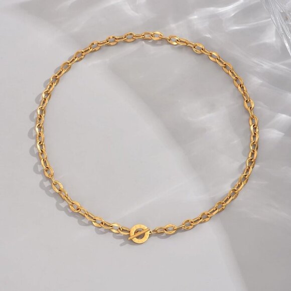 🆕 Women Gold Chunky Chain Necklace Thick Cuban Curb Gemstone Pendant Jewelry - Picture 5 of 7